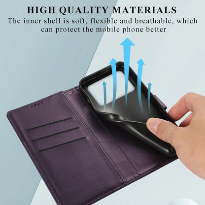 Xiaomi Poco M4 Pro PU Genuine Leather Texture Embossed Line Phone Case with Card Wallet, Kickstand & Wrist Strap
