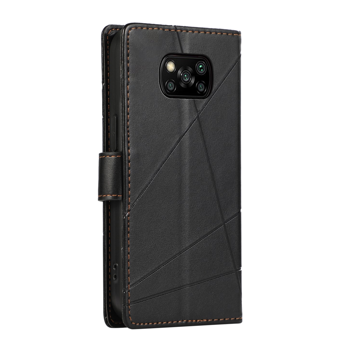 Xiaomi Poco X3 PU Genuine Leather Texture Embossed Line Phone Case with Card Wallet, Kickstand & Wrist Strap