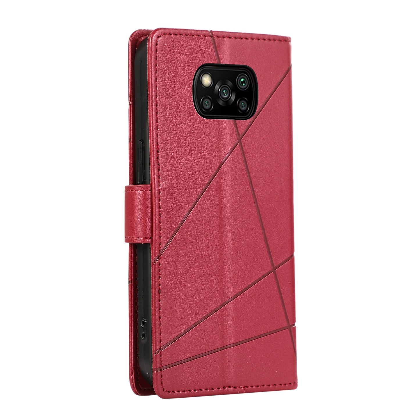Xiaomi Poco X3 PU Genuine Leather Texture Embossed Line Phone Case with Card Wallet, Kickstand & Wrist Strap