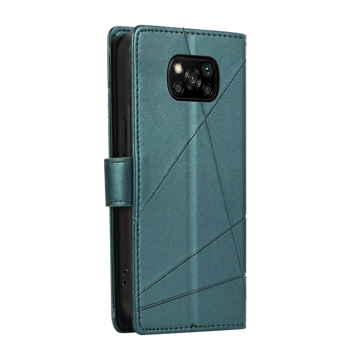 Xiaomi Poco X3 PU Genuine Leather Texture Embossed Line Phone Case with Card Wallet, Kickstand & Wrist Strap