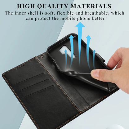 Xiaomi Redmi 9 PU Genuine Leather Texture Embossed Line Phone Case with Card Wallet, Kickstand & Wrist Strap