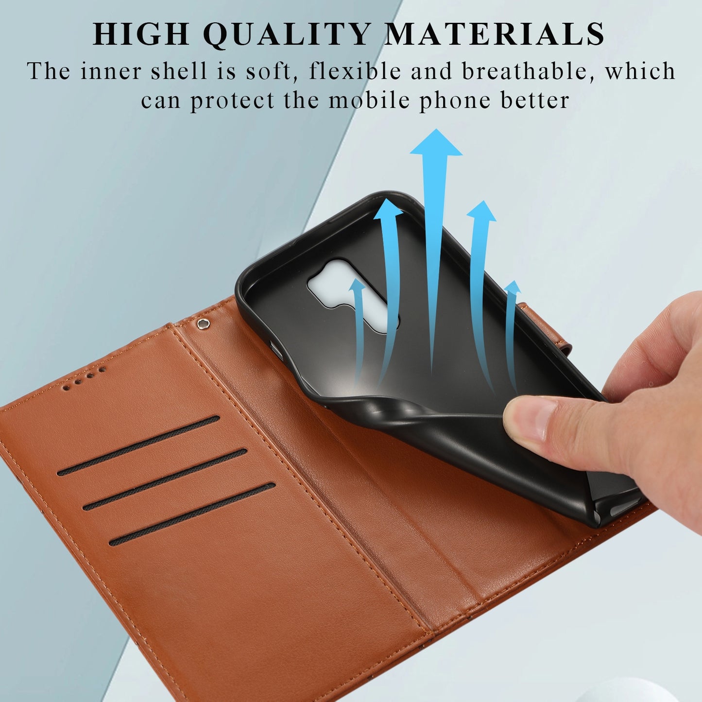 Xiaomi Redmi 9 PU Genuine Leather Texture Embossed Line Phone Case with Card Wallet, Kickstand & Wrist Strap