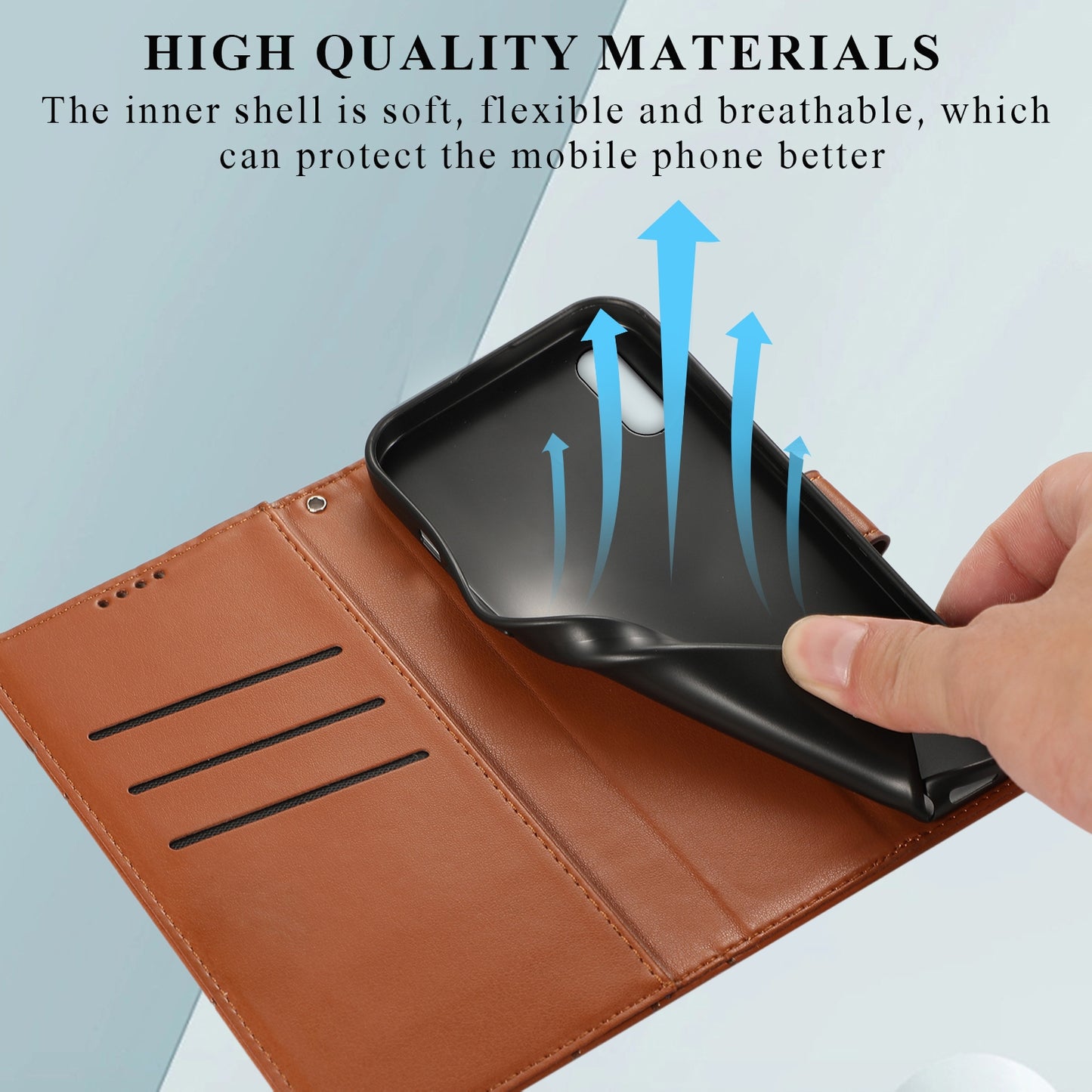 Xiaomi Redmi 9A PU Genuine Leather Texture Embossed Line Phone Case with Card Wallet, Kickstand & Wrist Strap