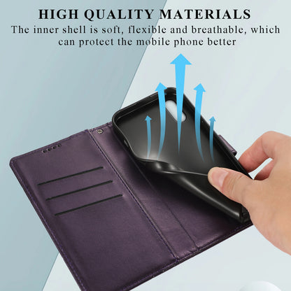 Xiaomi Redmi 9A PU Genuine Leather Texture Embossed Line Phone Case with Card Wallet, Kickstand & Wrist Strap