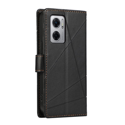Xiaomi Redmi 10 5G PU Genuine Leather Texture Embossed Line Phone Case with Card Wallet, Kickstand & Wrist Strap