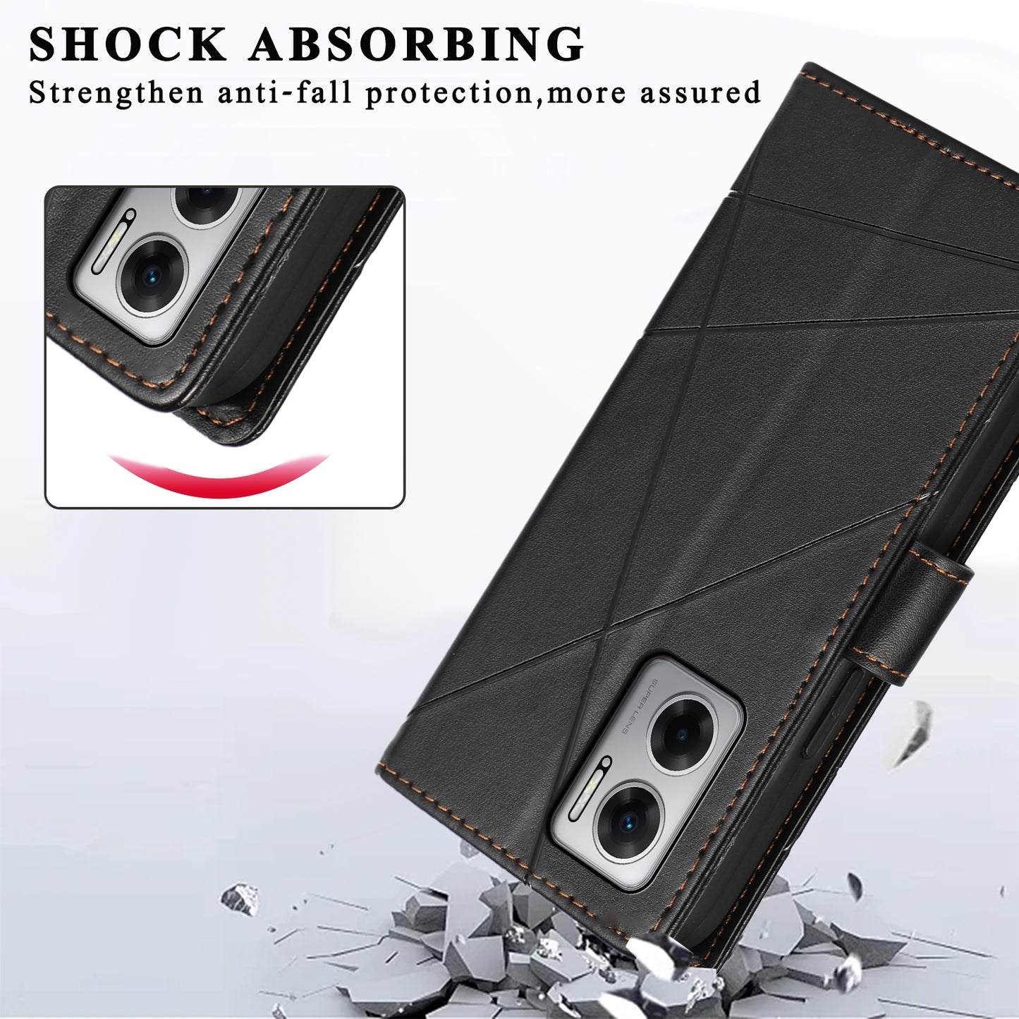 Xiaomi Redmi 10 5G PU Genuine Leather Texture Embossed Line Phone Case with Card Wallet, Kickstand & Wrist Strap
