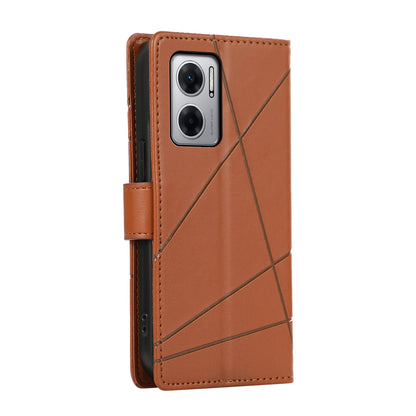 Xiaomi Redmi 10 5G PU Genuine Leather Texture Embossed Line Phone Case with Card Wallet, Kickstand & Wrist Strap