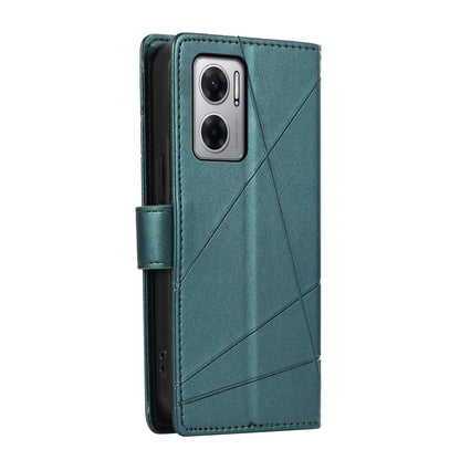 Xiaomi Redmi 10 5G PU Genuine Leather Texture Embossed Line Phone Case with Card Wallet, Kickstand & Wrist Strap