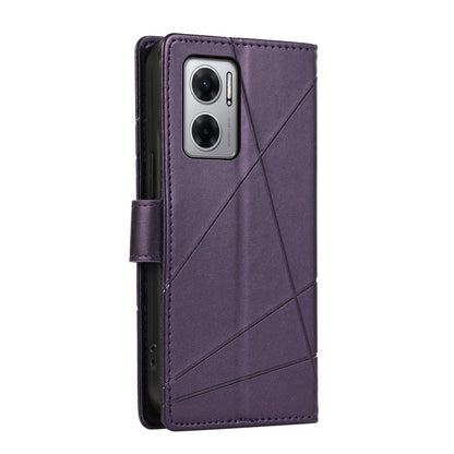 Xiaomi Redmi 10 5G PU Genuine Leather Texture Embossed Line Phone Case with Card Wallet, Kickstand & Wrist Strap