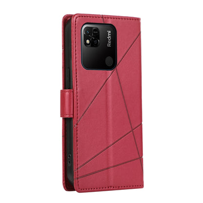 Xiaomi Redmi 10A PU Genuine Leather Texture Embossed Line Phone Case with Card Wallet, Kickstand & Wrist Strap