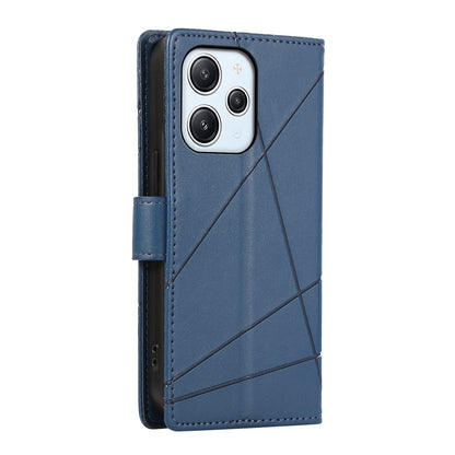 Xiaomi Redmi 12 PU Genuine Leather Texture Embossed Line Phone Case with Card Wallet, Kickstand & Wrist Strap