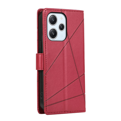 Xiaomi Redmi 12 PU Genuine Leather Texture Embossed Line Phone Case with Card Wallet, Kickstand & Wrist Strap