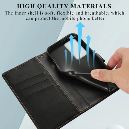 Xiaomi Redmi K50 PU Genuine Leather Texture Embossed Line Phone Case with Card Wallet, Kickstand & Wrist Strap