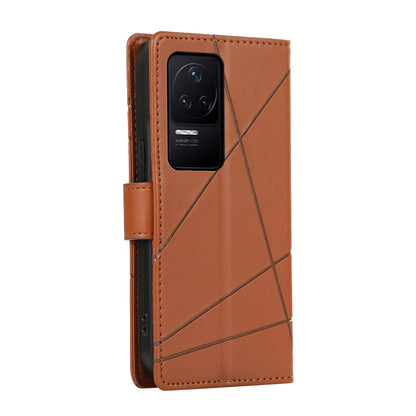 Xiaomi Redmi K50 PU Genuine Leather Texture Embossed Line Phone Case with Card Wallet, Kickstand & Wrist Strap