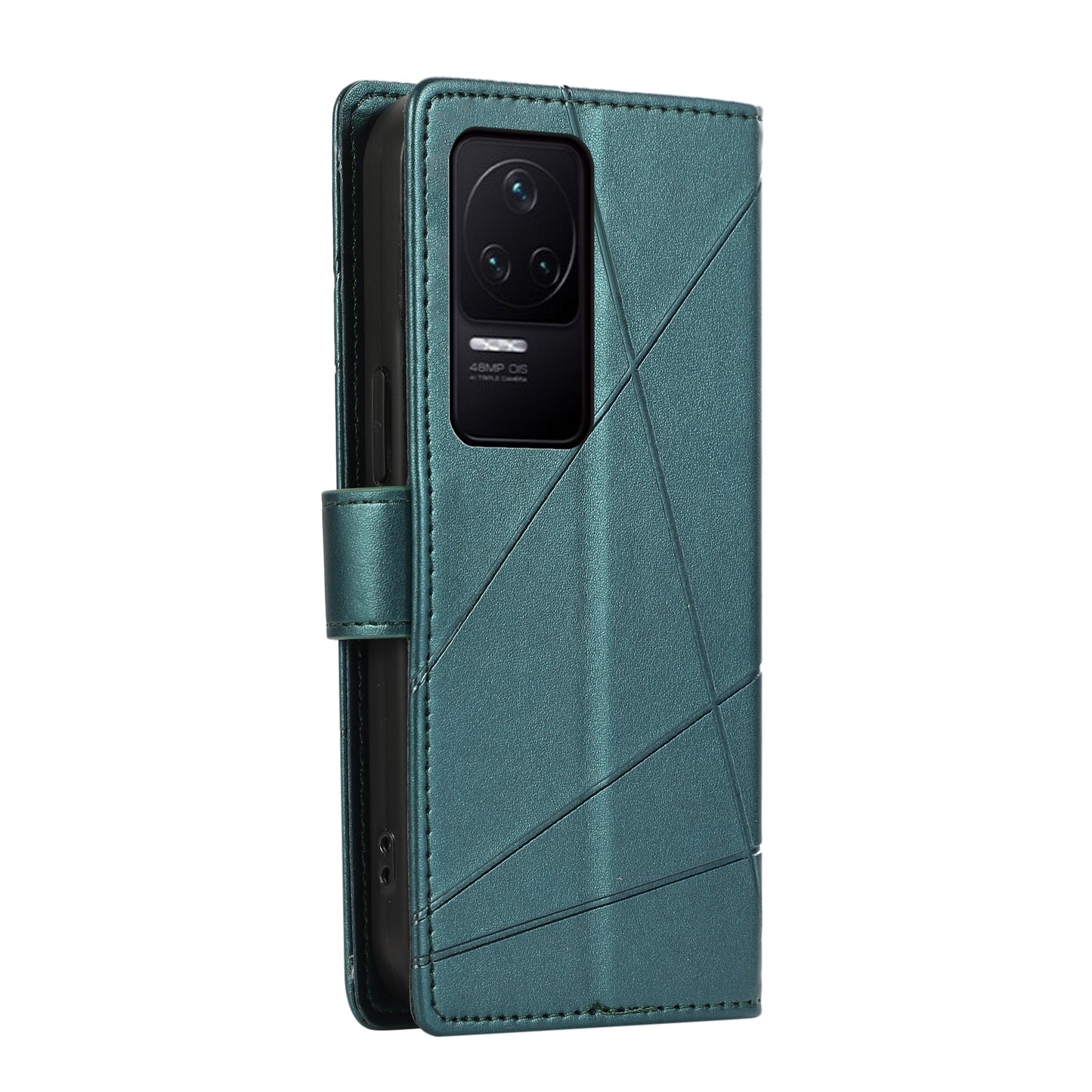 Xiaomi Redmi K50 PU Genuine Leather Texture Embossed Line Phone Case with Card Wallet, Kickstand & Wrist Strap