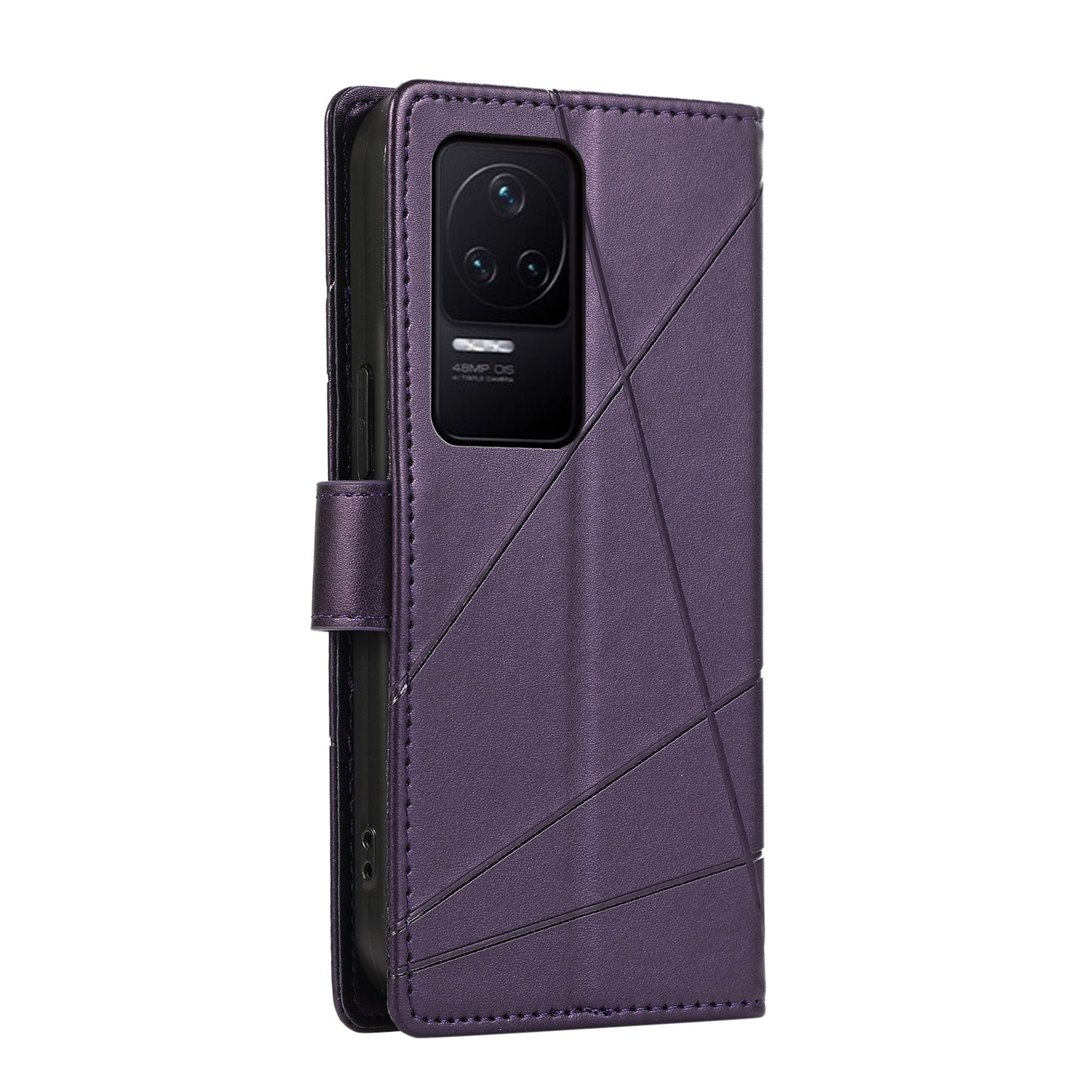 Xiaomi Redmi K50 PU Genuine Leather Texture Embossed Line Phone Case with Card Wallet, Kickstand & Wrist Strap