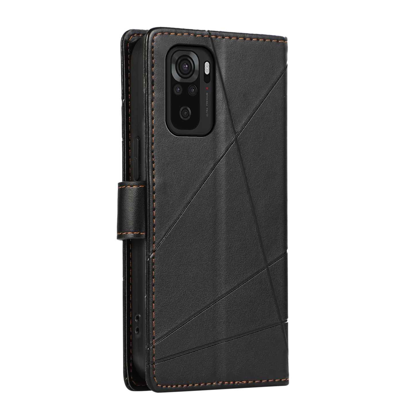 Xiaomi Redmi Note 10 4G PU Genuine Leather Texture Embossed Line Phone Case with Card Wallet, Kickstand & Wrist Strap