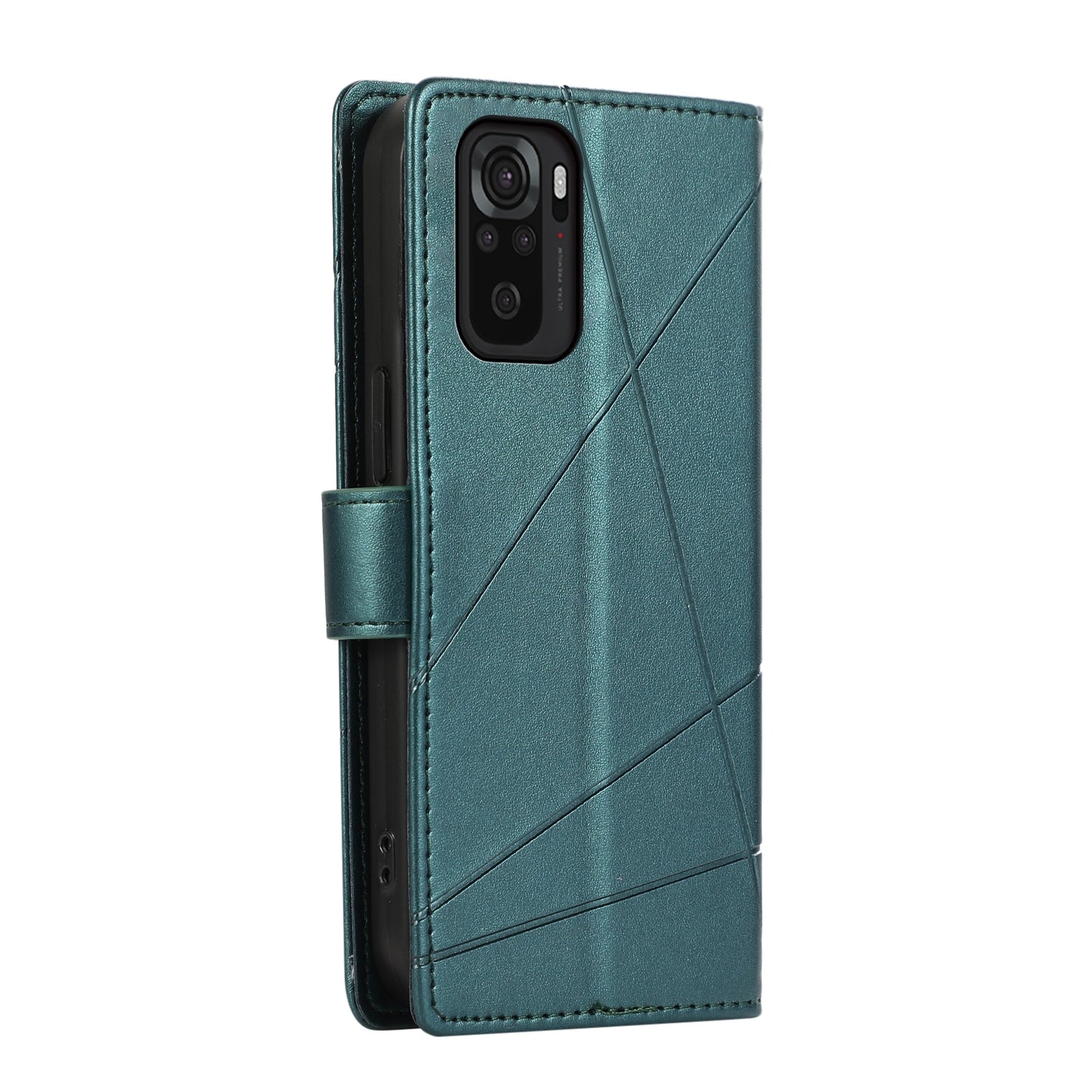 Xiaomi Redmi Note 10 4G PU Genuine Leather Texture Embossed Line Phone Case with Card Wallet, Kickstand & Wrist Strap