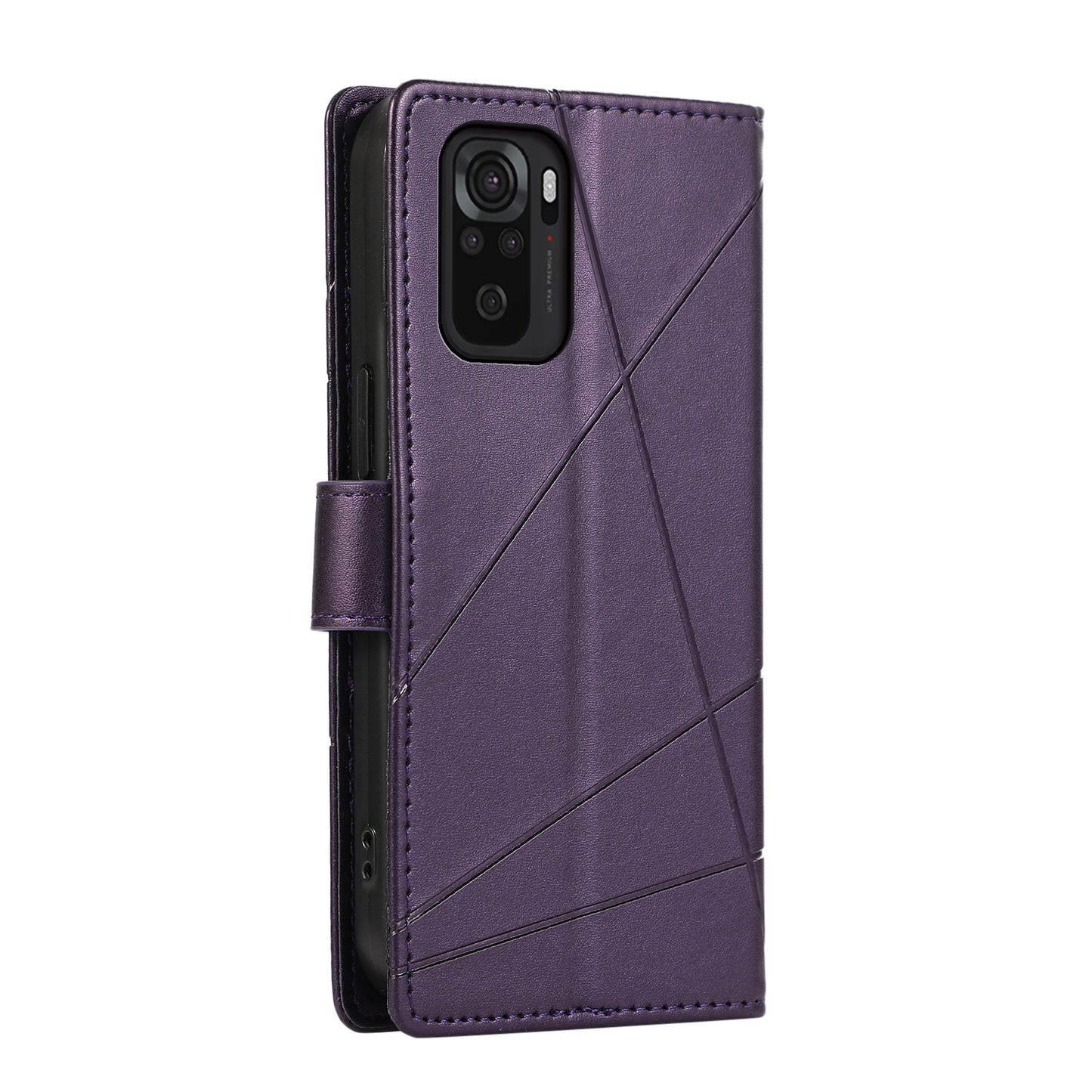 Xiaomi Redmi Note 10 4G PU Genuine Leather Texture Embossed Line Phone Case with Card Wallet, Kickstand & Wrist Strap