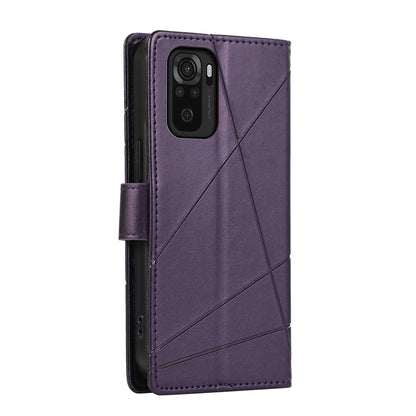 Xiaomi Redmi Note 10 4G PU Genuine Leather Texture Embossed Line Phone Case with Card Wallet, Kickstand & Wrist Strap