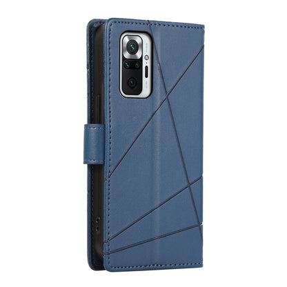 Xiaomi Redmi Note 10 Pro 4G PU Genuine Leather Texture Embossed Line Phone Case with Card Wallet, Kickstand & Wrist Strap