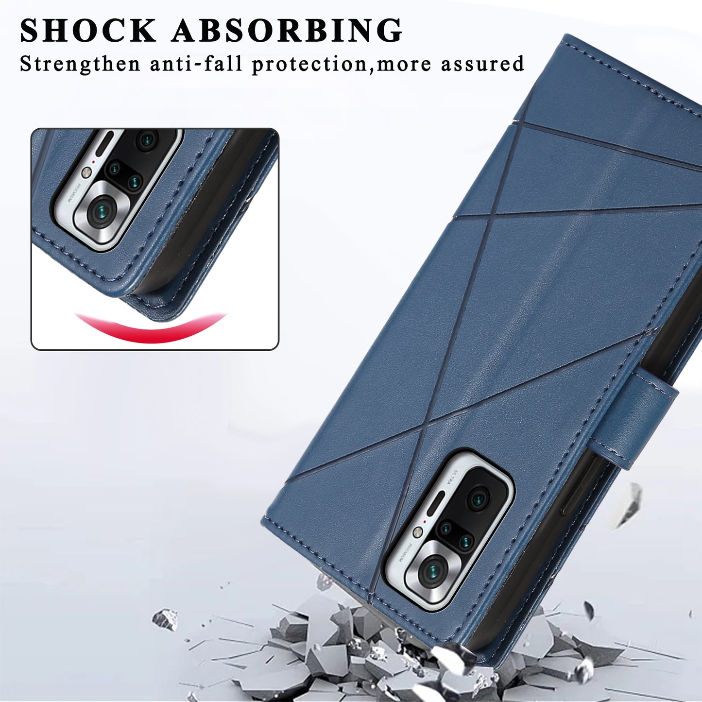 Xiaomi Redmi Note 10 Pro 4G PU Genuine Leather Texture Embossed Line Phone Case with Card Wallet, Kickstand & Wrist Strap