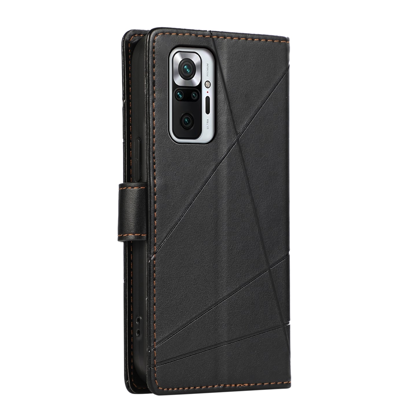 Xiaomi Redmi Note 10 Pro 4G PU Genuine Leather Texture Embossed Line Phone Case with Card Wallet, Kickstand & Wrist Strap