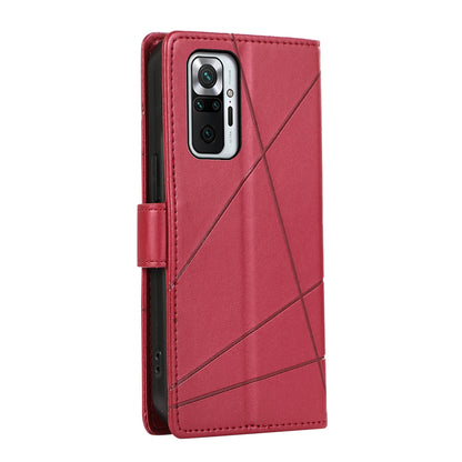 Xiaomi Redmi Note 10 Pro 4G PU Genuine Leather Texture Embossed Line Phone Case with Card Wallet, Kickstand & Wrist Strap