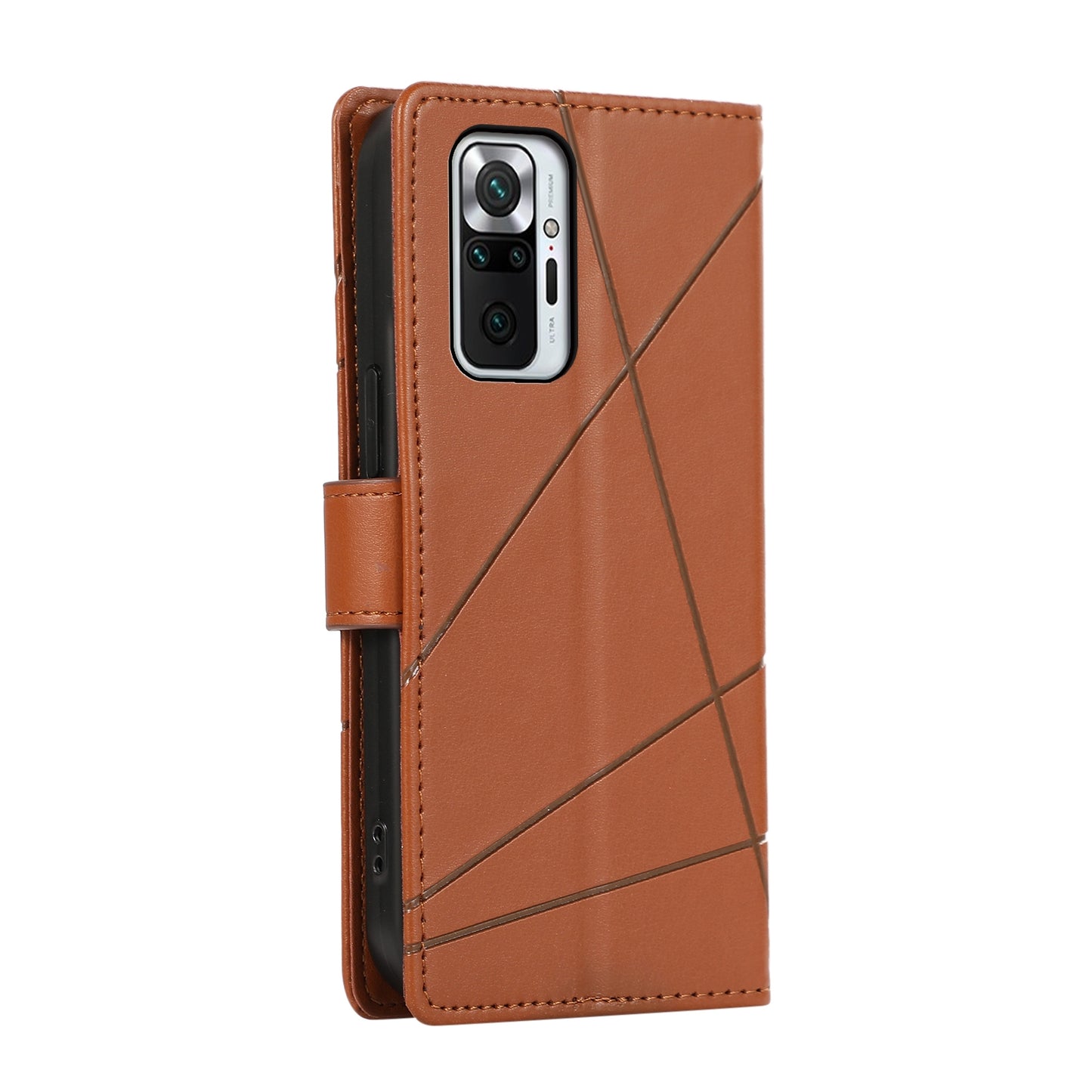 Xiaomi Redmi Note 10 Pro 4G PU Genuine Leather Texture Embossed Line Phone Case with Card Wallet, Kickstand & Wrist Strap