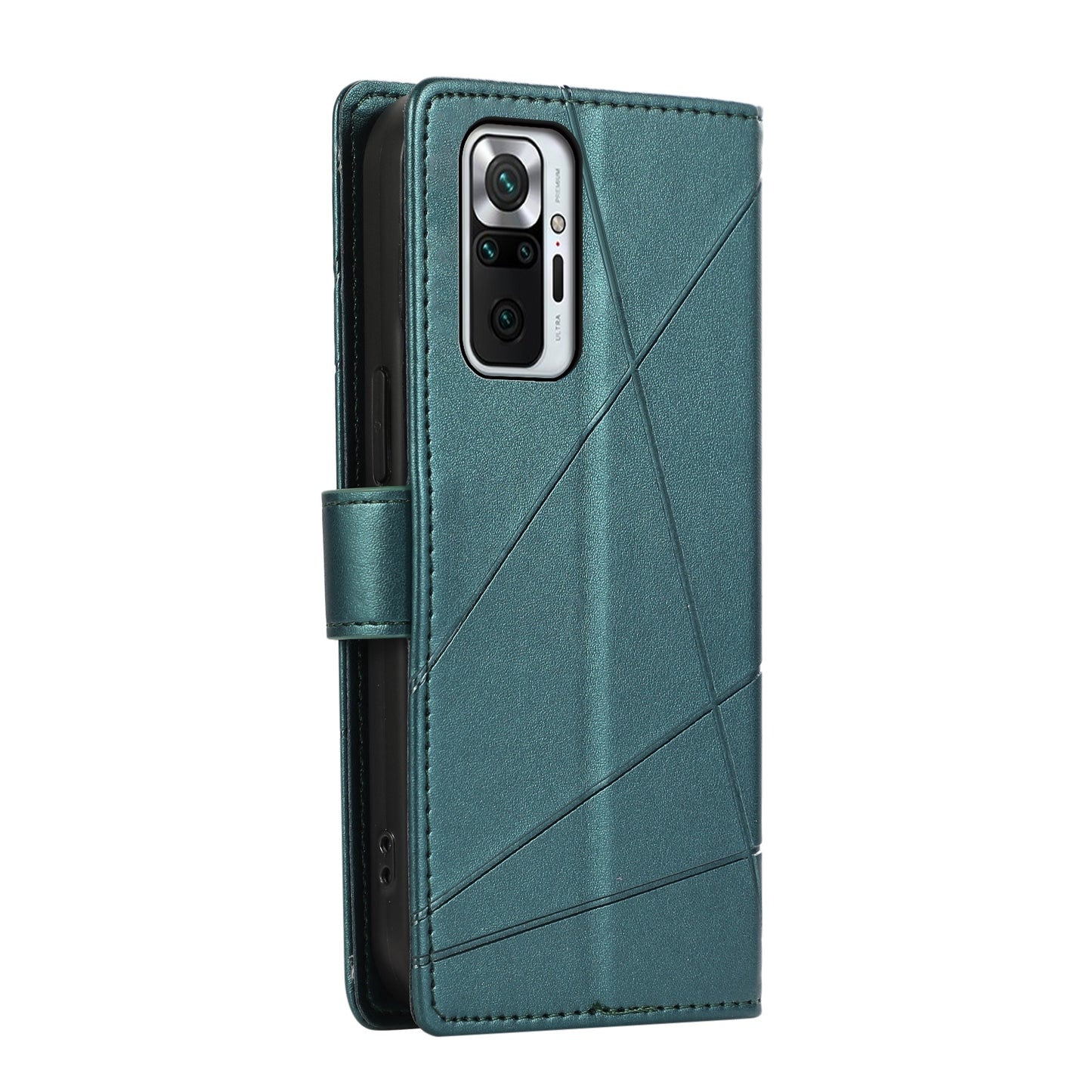 Xiaomi Redmi Note 10 Pro 4G PU Genuine Leather Texture Embossed Line Phone Case with Card Wallet, Kickstand & Wrist Strap