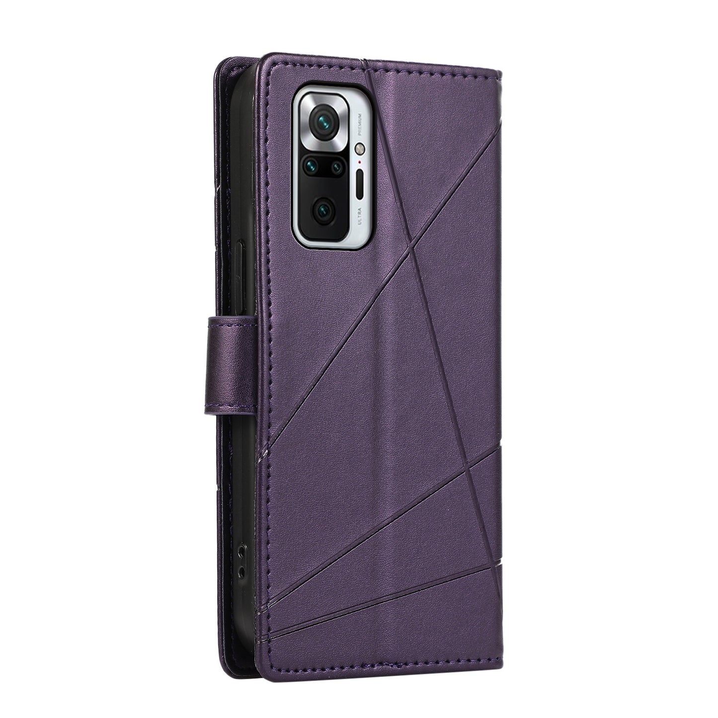 Xiaomi Redmi Note 10 Pro 4G PU Genuine Leather Texture Embossed Line Phone Case with Card Wallet, Kickstand & Wrist Strap