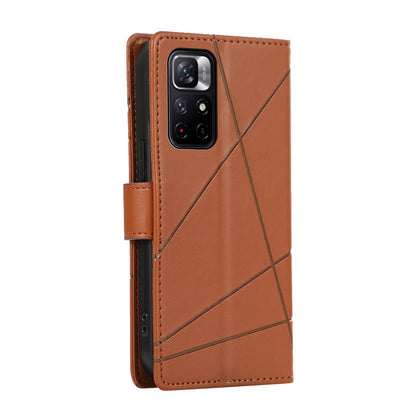 Xiaomi Redmi Note 11 5G PU Genuine Leather Texture Embossed Line Phone Case with Card Wallet, Kickstand & Wrist Strap