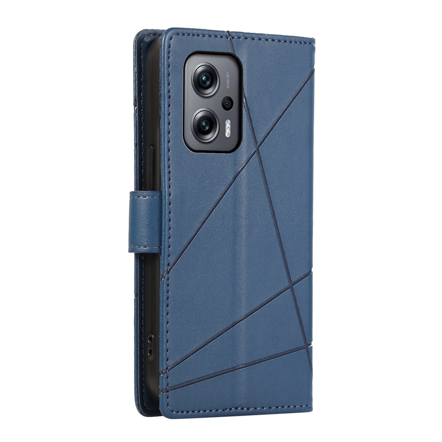 Xiaomi Redmi Note 11T Pro PU Genuine Leather Texture Embossed Line Phone Case with Card Wallet, Kickstand & Wrist Strap