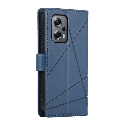 Xiaomi Redmi Note 11T Pro PU Genuine Leather Texture Embossed Line Phone Case with Card Wallet, Kickstand & Wrist Strap