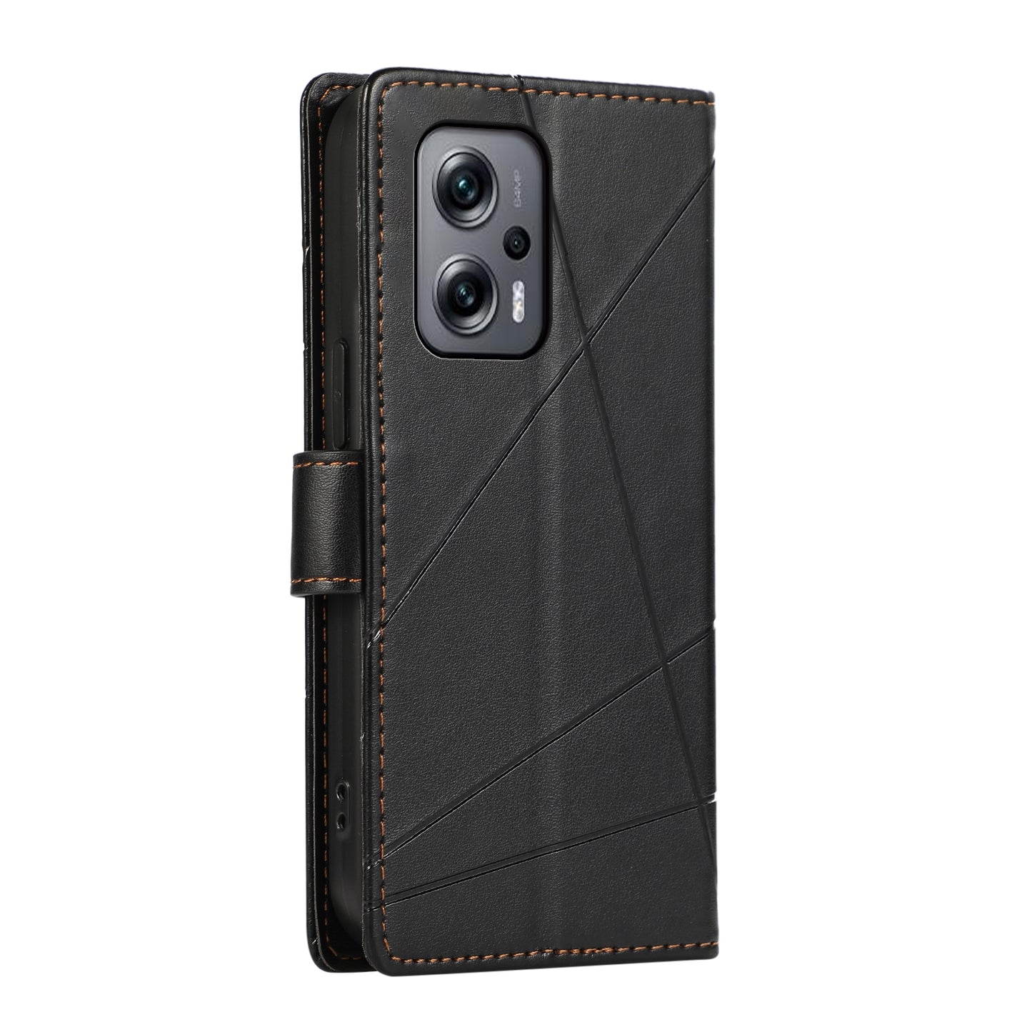 Xiaomi Redmi Note 11T Pro PU Genuine Leather Texture Embossed Line Phone Case with Card Wallet, Kickstand & Wrist Strap