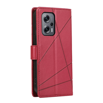 Xiaomi Redmi Note 11T Pro PU Genuine Leather Texture Embossed Line Phone Case with Card Wallet, Kickstand & Wrist Strap