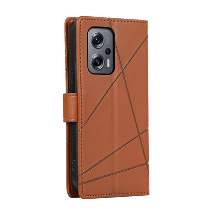 Xiaomi Redmi Note 11T Pro PU Genuine Leather Texture Embossed Line Phone Case with Card Wallet, Kickstand & Wrist Strap