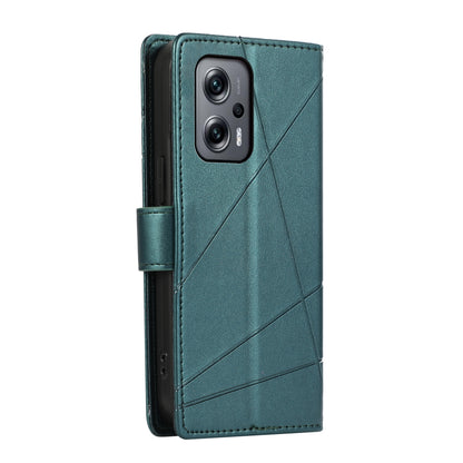 Xiaomi Redmi Note 11T Pro PU Genuine Leather Texture Embossed Line Phone Case with Card Wallet, Kickstand & Wrist Strap