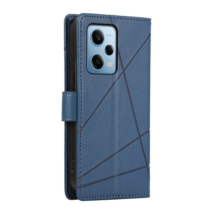 Xiaomi Redmi Note 12 Pro 5G PU Genuine Leather Texture Embossed Line Phone Case with Card Wallet, Kickstand & Wrist Strap