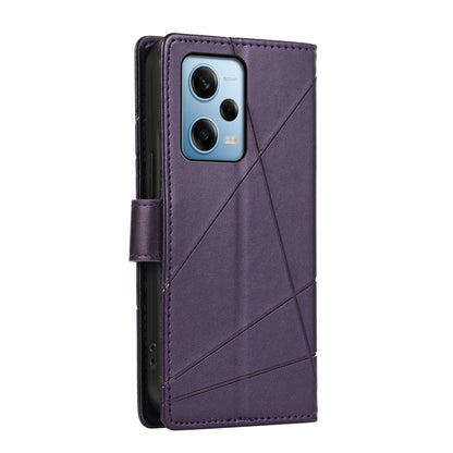 Xiaomi Redmi Note 12 Pro 5G PU Genuine Leather Texture Embossed Line Phone Case with Card Wallet, Kickstand & Wrist Strap