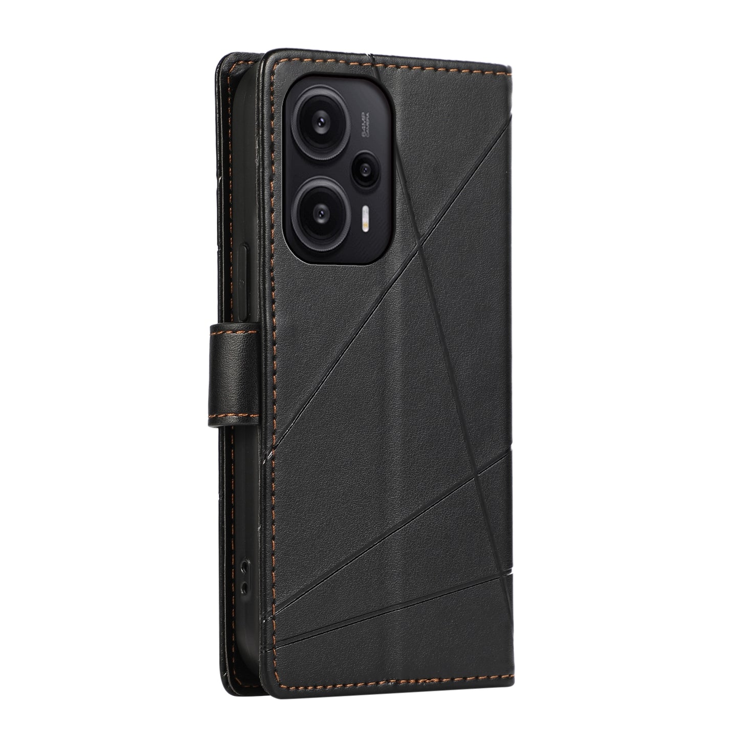Xiaomi Redmi Note 12 PU Genuine Leather Texture Embossed Line Phone Case with Card Wallet, Kickstand & Wrist Strap