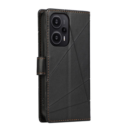 Xiaomi Redmi Note 12 PU Genuine Leather Texture Embossed Line Phone Case with Card Wallet, Kickstand & Wrist Strap