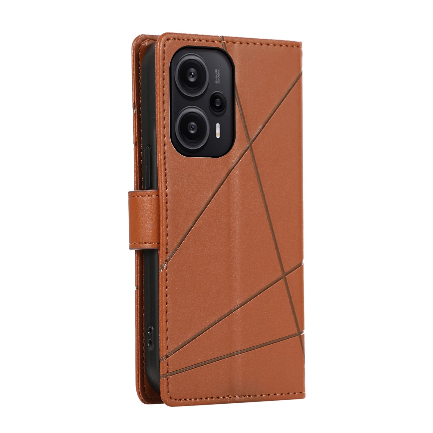 Xiaomi Redmi Note 12 PU Genuine Leather Texture Embossed Line Phone Case with Card Wallet, Kickstand & Wrist Strap