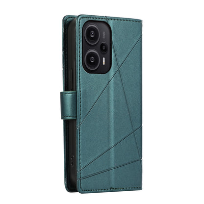 Xiaomi Redmi Note 12 PU Genuine Leather Texture Embossed Line Phone Case with Card Wallet, Kickstand & Wrist Strap