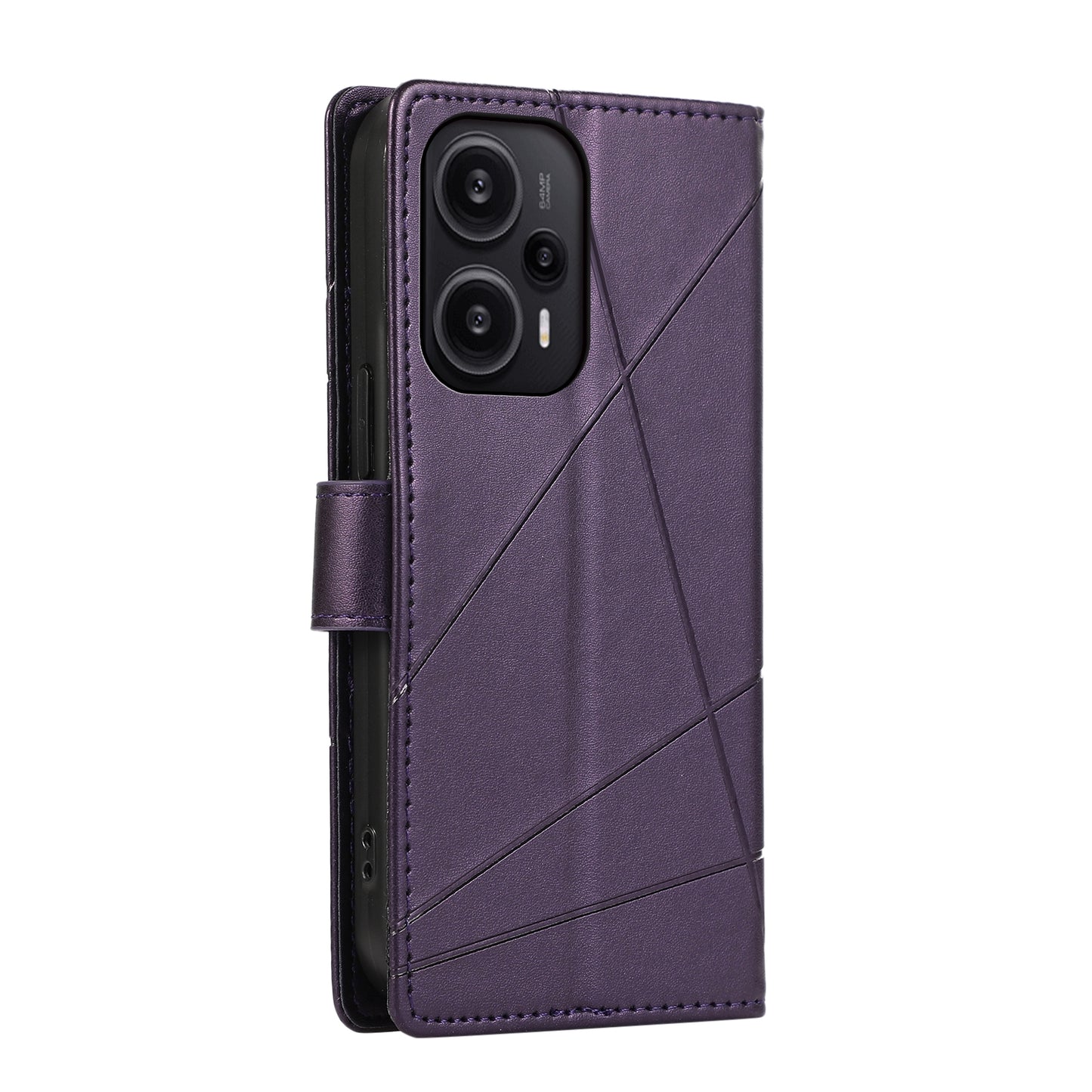 Xiaomi Redmi Note 12 PU Genuine Leather Texture Embossed Line Phone Case with Card Wallet, Kickstand & Wrist Strap