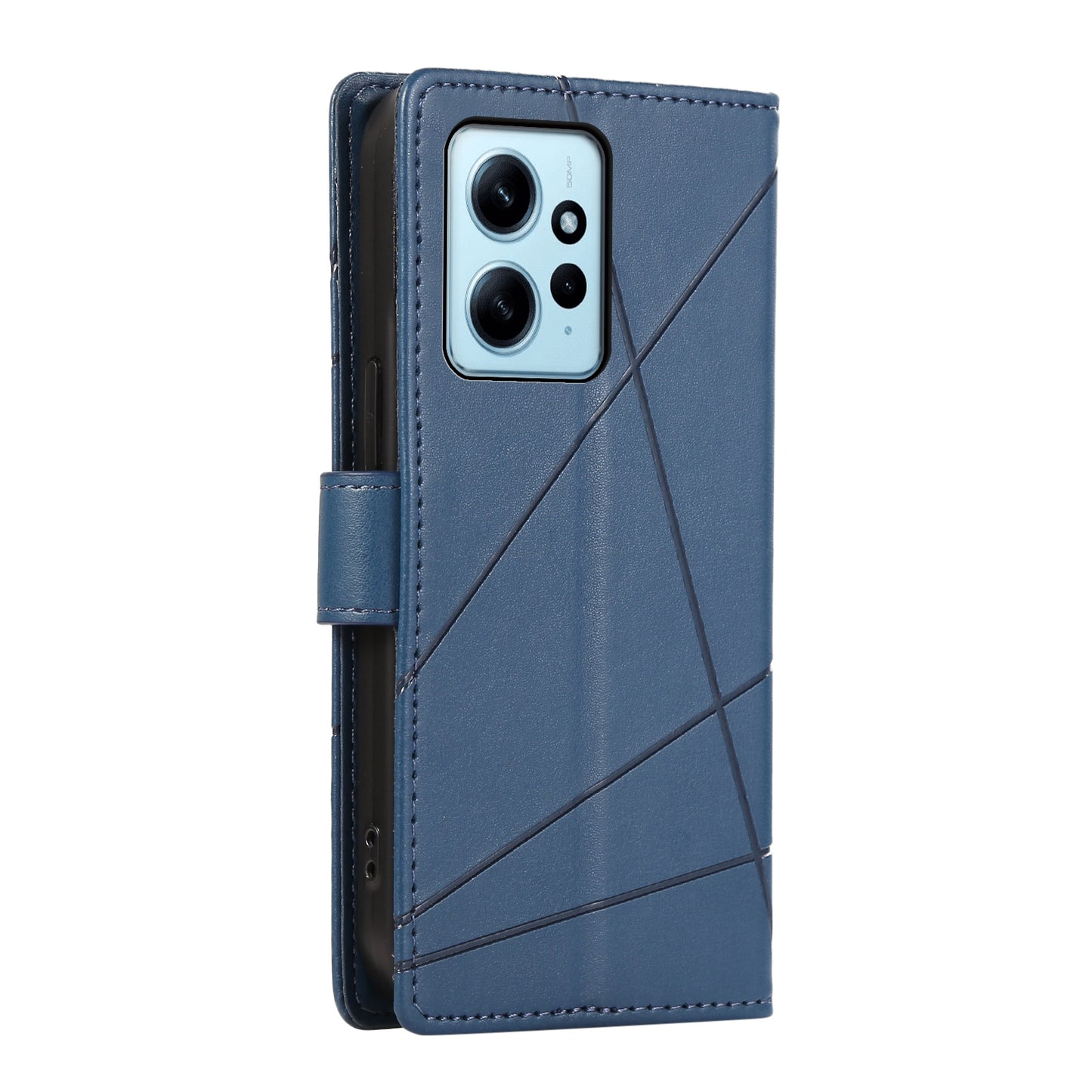 Xiaomi Redmi Note 12 4G PU Genuine Leather Texture Embossed Line Phone Case with Card Wallet, Kickstand & Wrist Strap