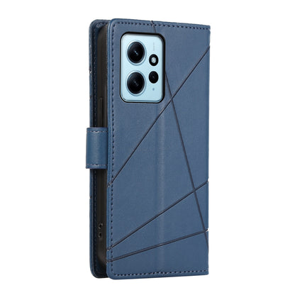 Xiaomi Redmi Note 12 4G PU Genuine Leather Texture Embossed Line Phone Case with Card Wallet, Kickstand & Wrist Strap