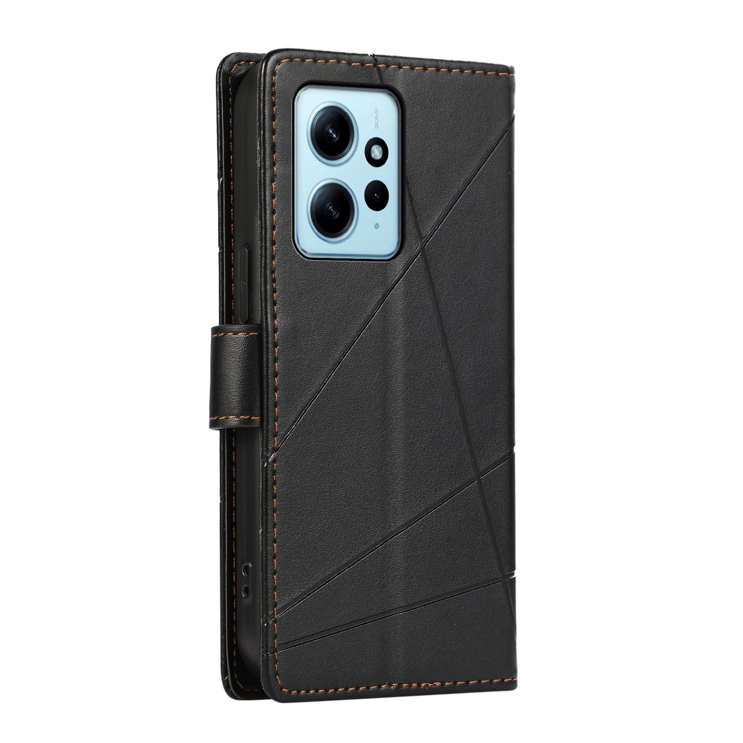 Xiaomi Redmi Note 12 4G PU Genuine Leather Texture Embossed Line Phone Case with Card Wallet, Kickstand & Wrist Strap