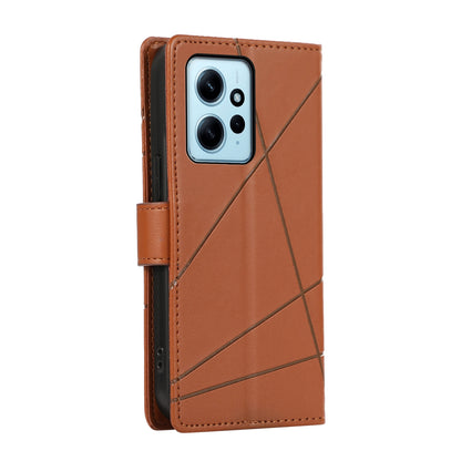 Xiaomi Redmi Note 12 4G PU Genuine Leather Texture Embossed Line Phone Case with Card Wallet, Kickstand & Wrist Strap