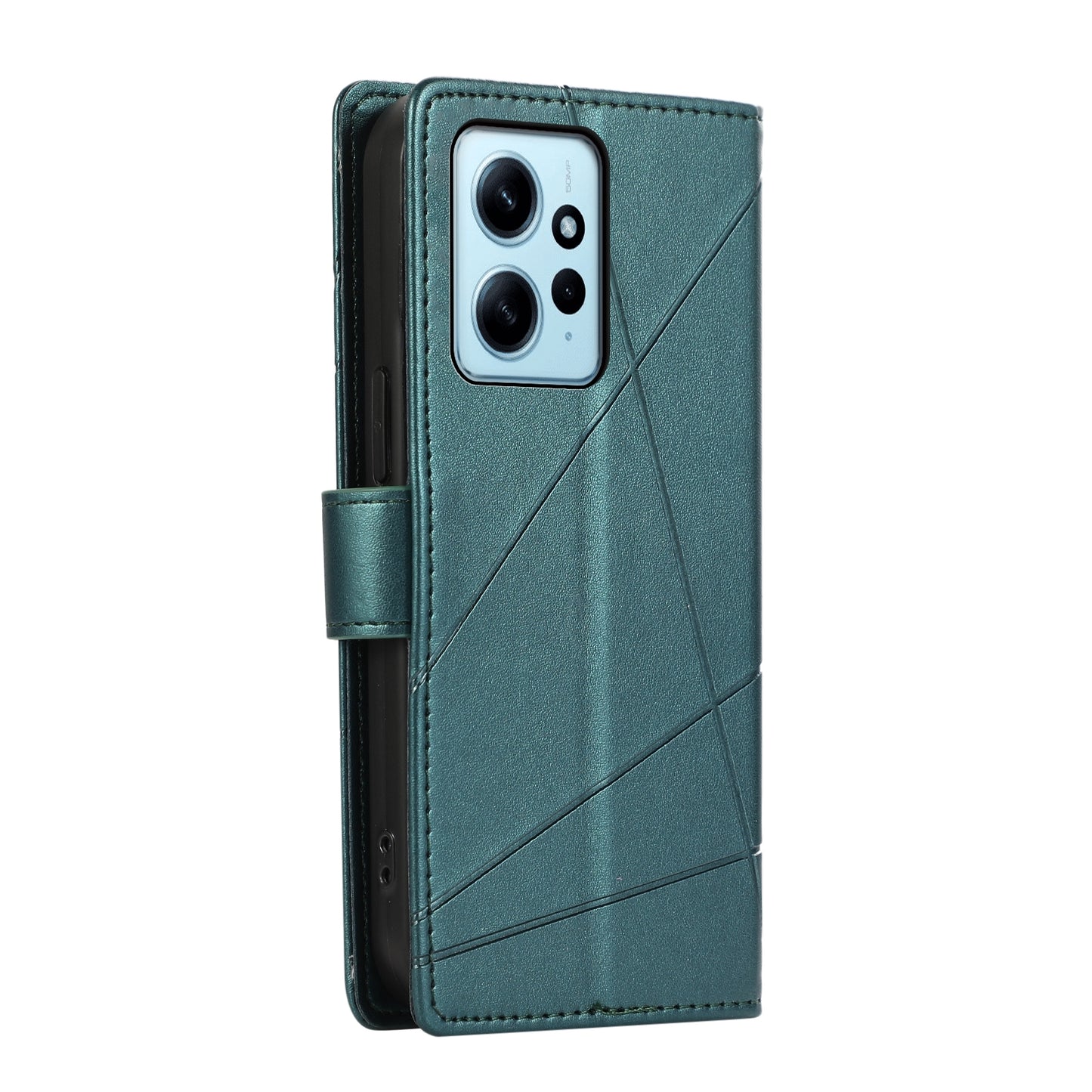 Xiaomi Redmi Note 12 4G PU Genuine Leather Texture Embossed Line Phone Case with Card Wallet, Kickstand & Wrist Strap